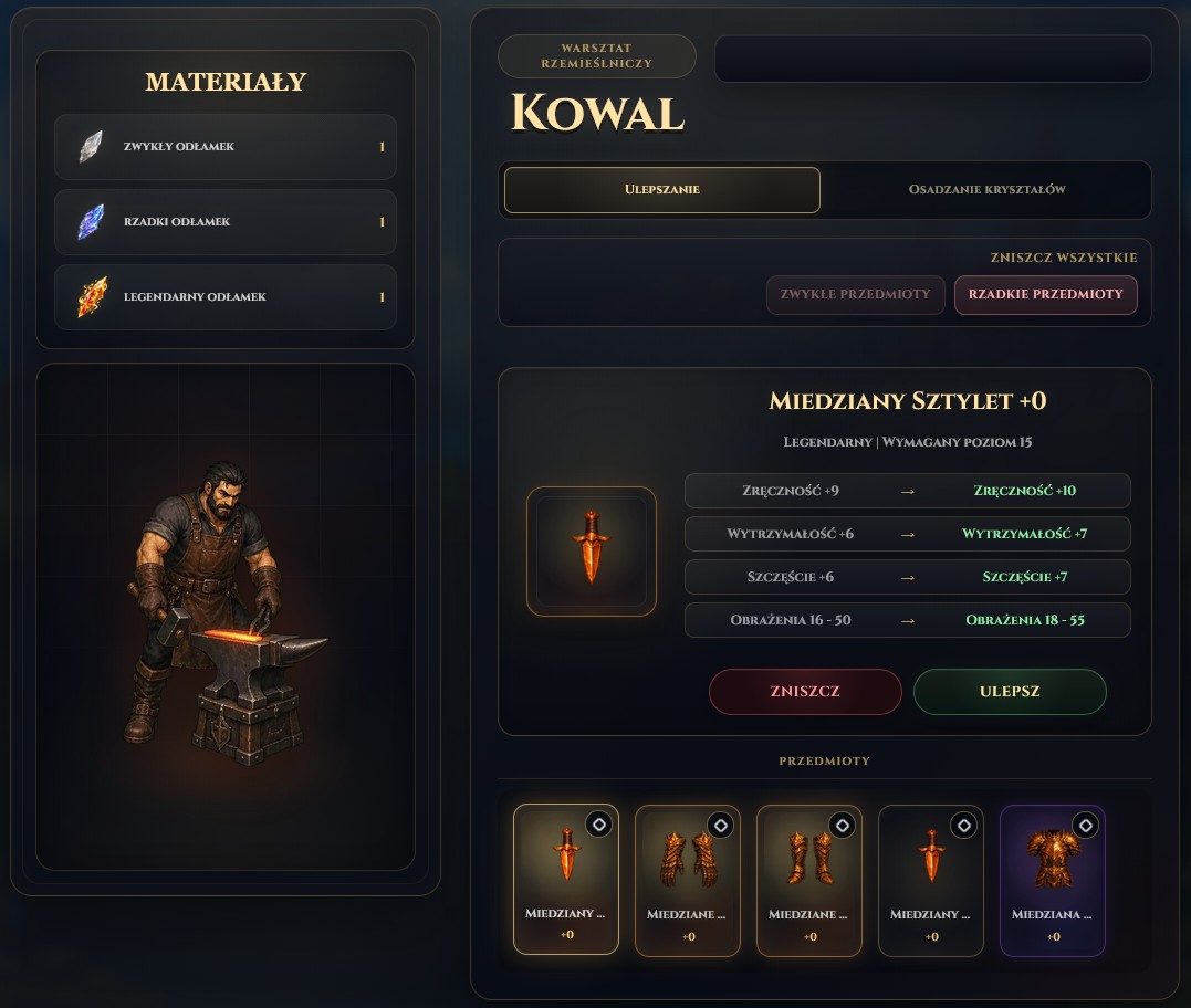 Velderis na telefonie - przeglądarkowe MMORPG kowal profesja