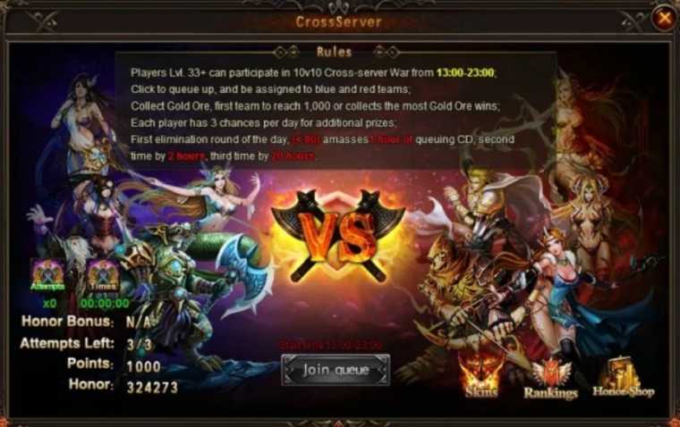 League of Angels PvP cross-server bitwy online