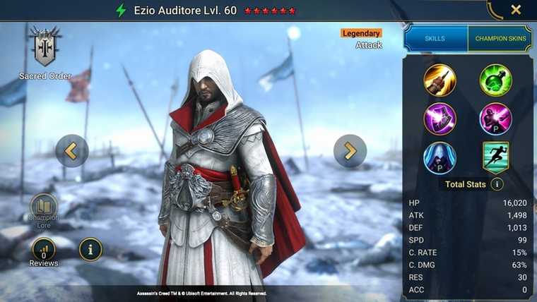 Raid Shadow Legends crossover Assassins Creed Ezio Auditore character